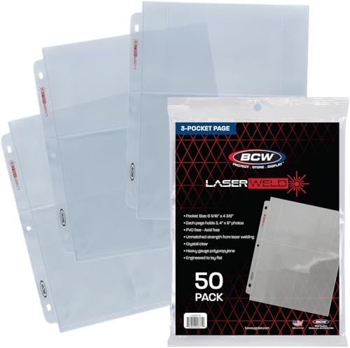 3-Pocket 4×6 Photo Sleeves for 3 Ring Binder | Archival Refill Pages | 50 Count