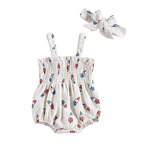 4th of July Newborn Baby Girl Outfit Amerian Flag Boho 3-6 Months Off-white