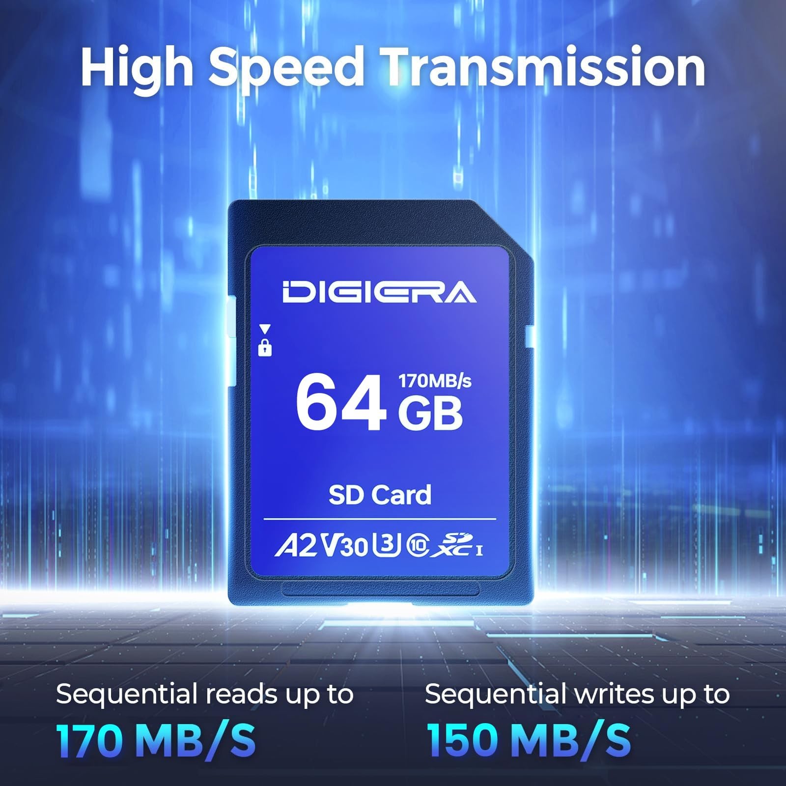 64GB LS100 SDXC UHS-I Memory Card – up to 170MB/s, C10, U3, V30, 4K UHD, SD C…