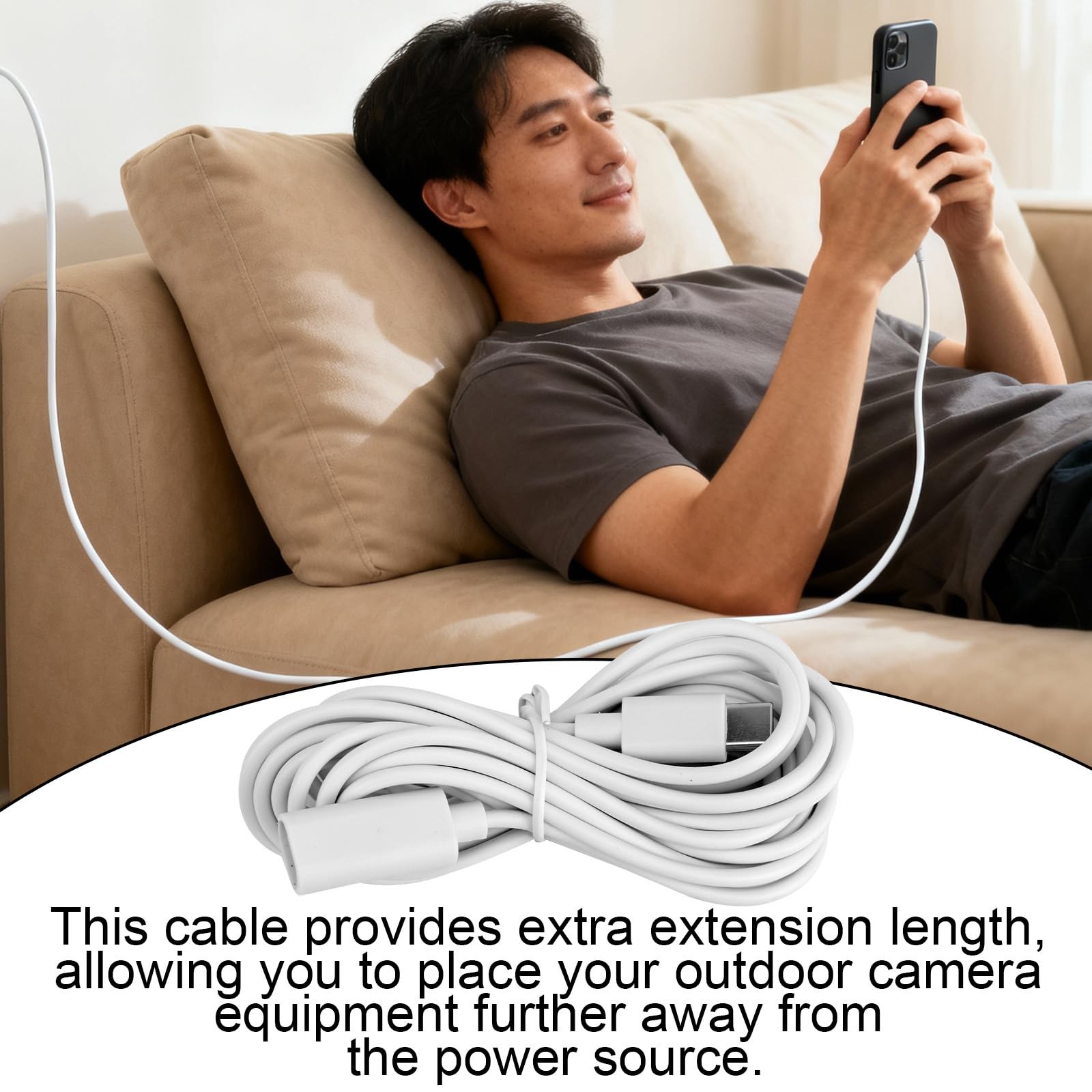 BTFO 1pcs USB-C Male to Female Extender Cable, 4.5m/14.76ft, white