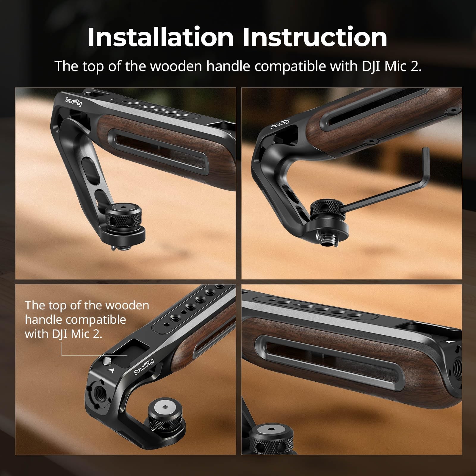 Wooden Top Handle with Retractable 1/4”-20 and 3/8”-16 Locating Screw for A…
