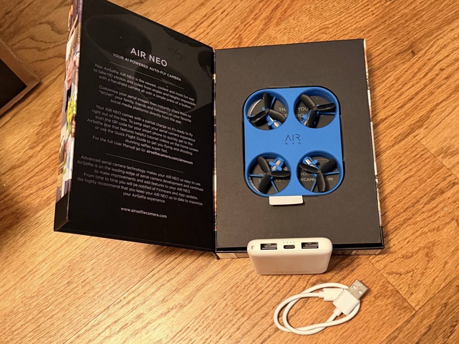 AirSelfie Air Neo Blue Pocket Drone 12mp with 5000mAh Powerbank