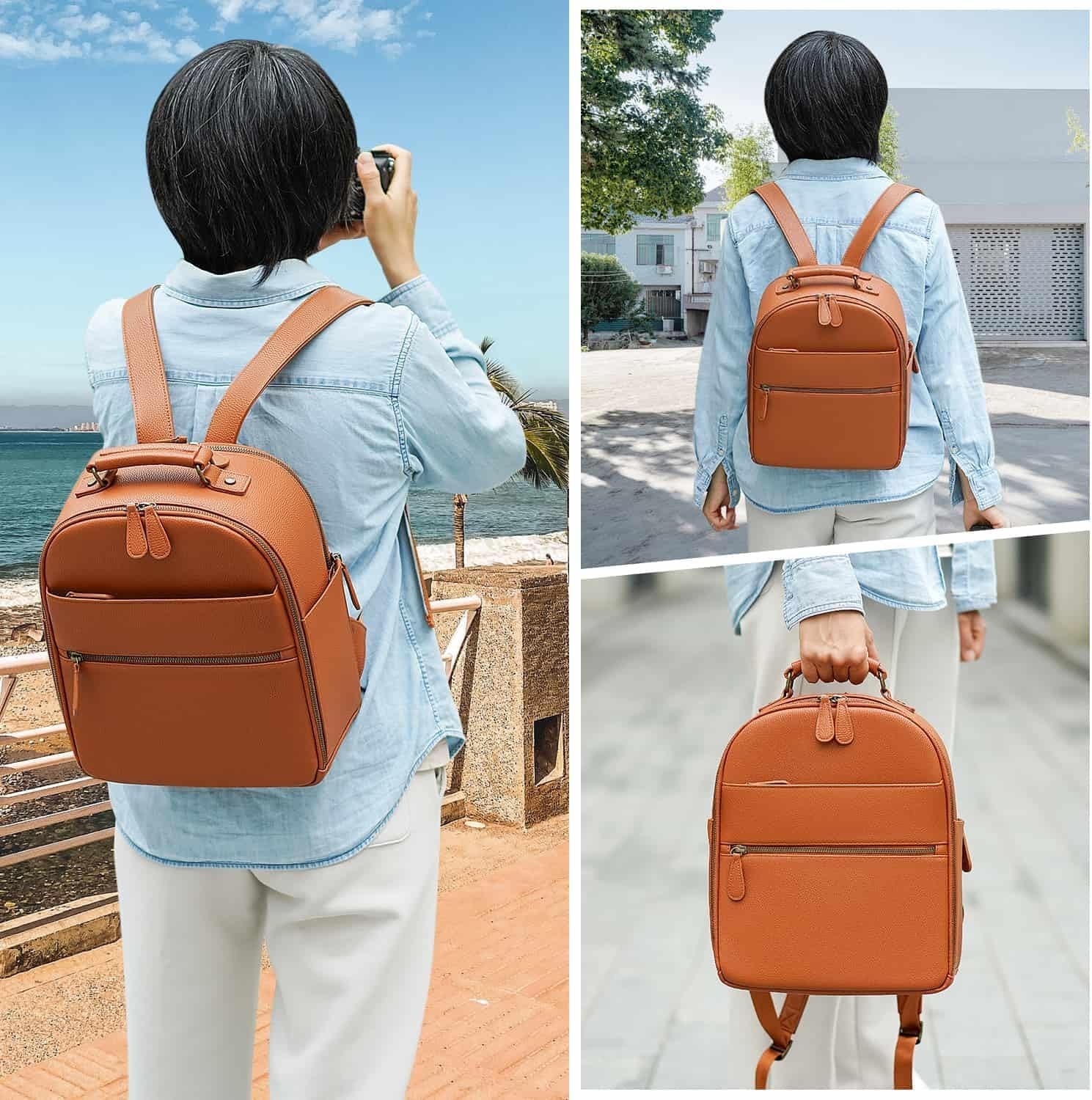 Small Camera Backpack Classic PU Leather W/ 11 Inch Pad/Tablet Compartment