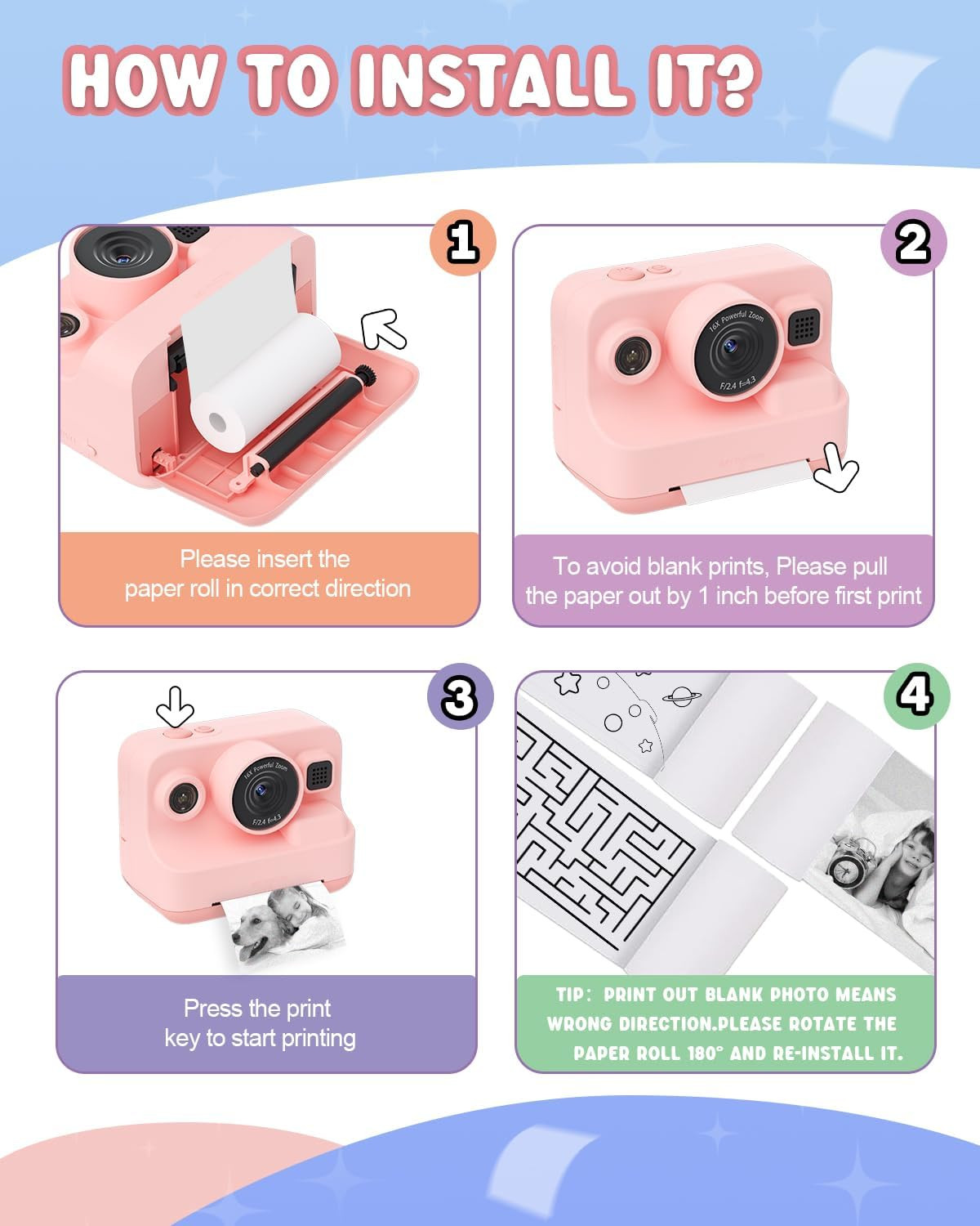 Kids Camera Instant Print,1080P Kids Instant Cameras That Print Photos,Christmas