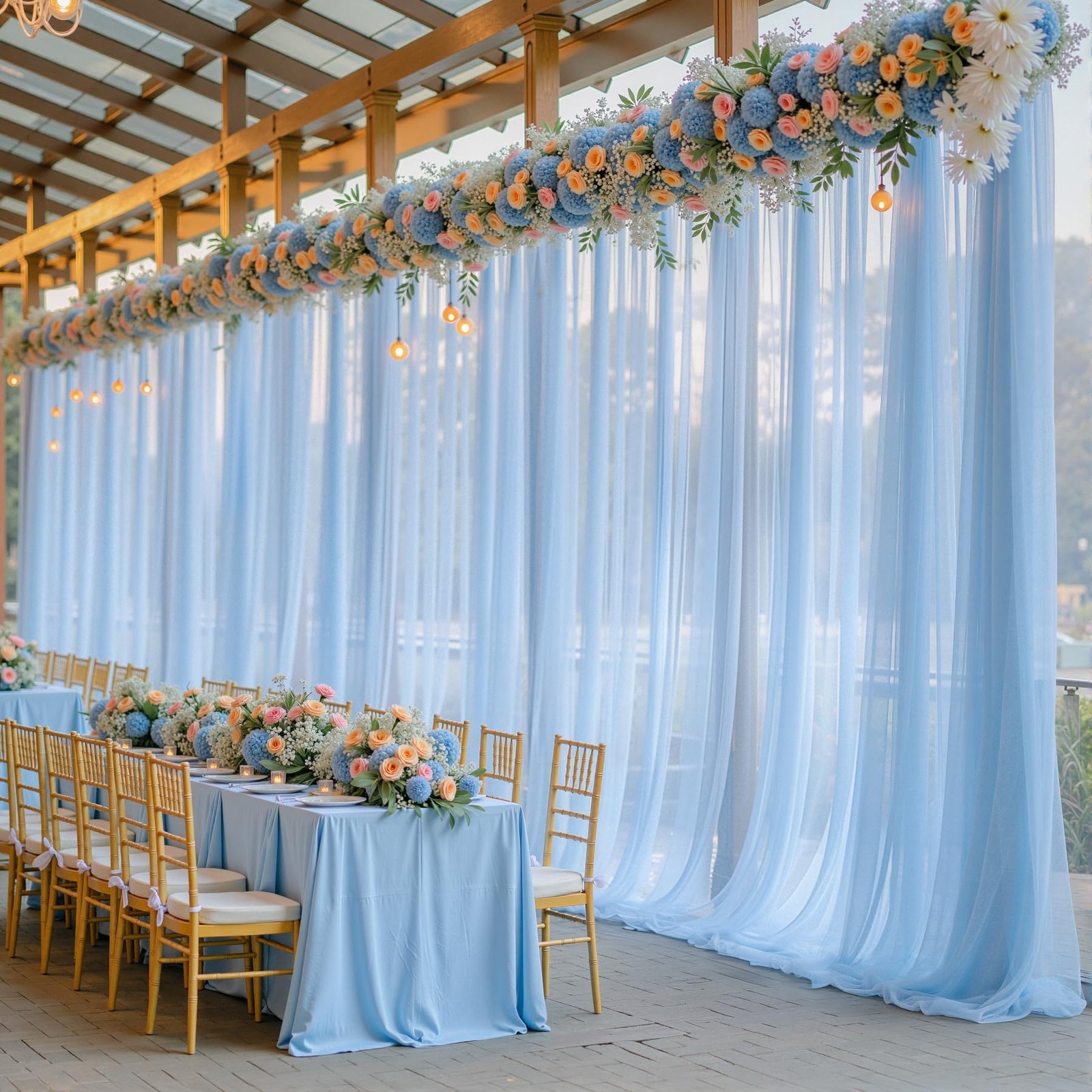 4 PCS 20×10 FT Baby Blue Sheer Tulle Backdrop Curtains Wedding Parties