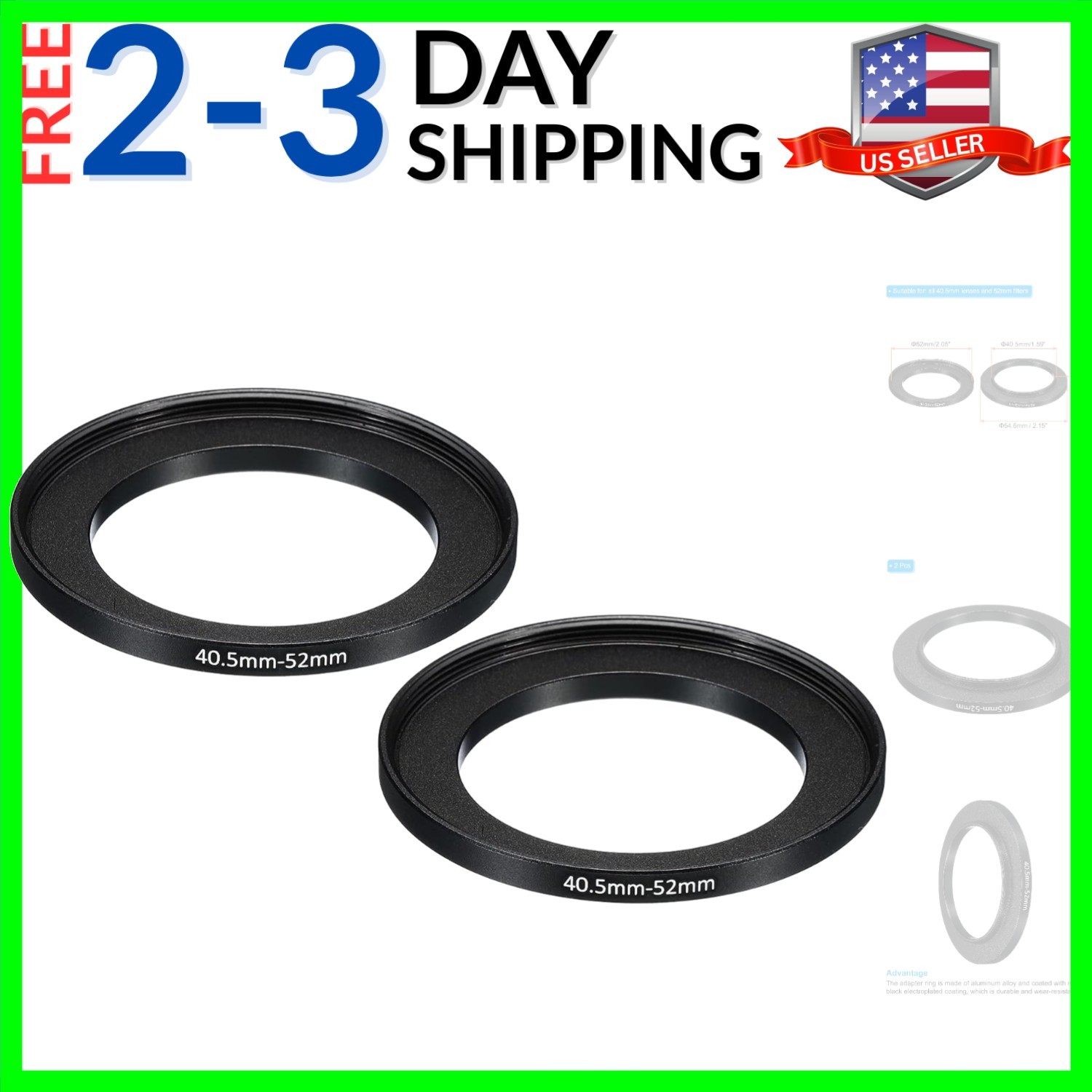 40.5mm-52mm Metal Step Up Ring, 2 Pack Camera Lens Filter Adapter Ring Alumin…