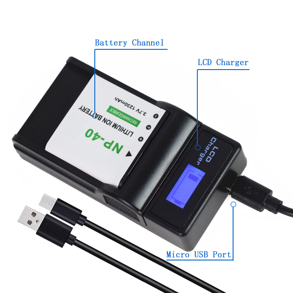 3.7V Battery 2Pack +LCD Charger for CA-NP40 CANP40 CA-MP40 D-CNP40-Y DB-CANP40