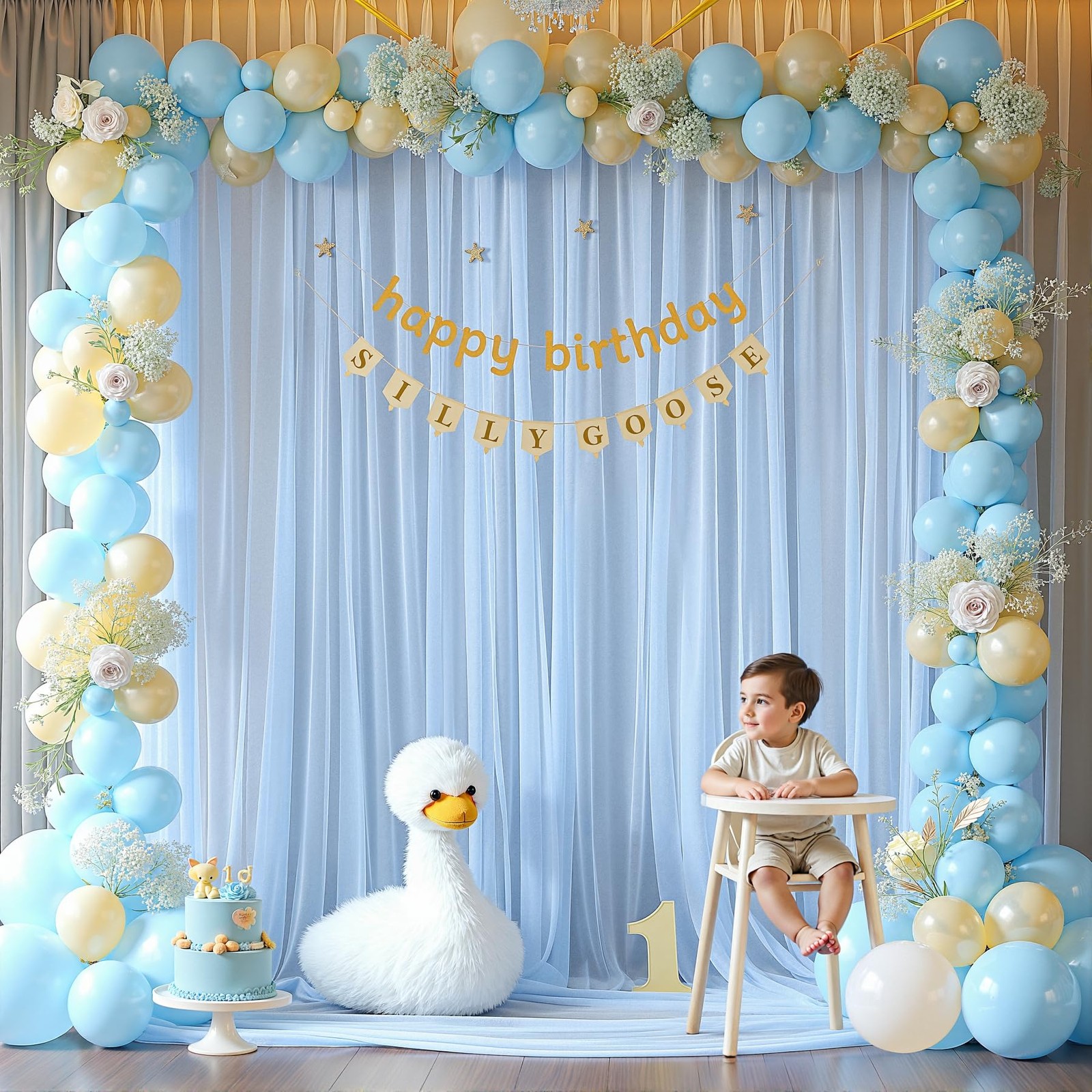 4 PCS 20×10 FT Baby Blue Sheer Tulle Backdrop Curtains Wedding Parties