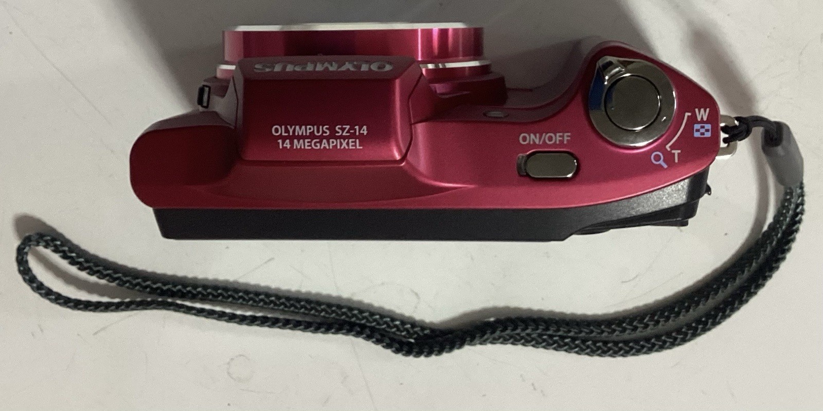 OLYMPUS SZ-14 RED DIGITAL CAMERA W/ BATTERY, CHARGER, SD CARD, & POUCH—VERY NICE