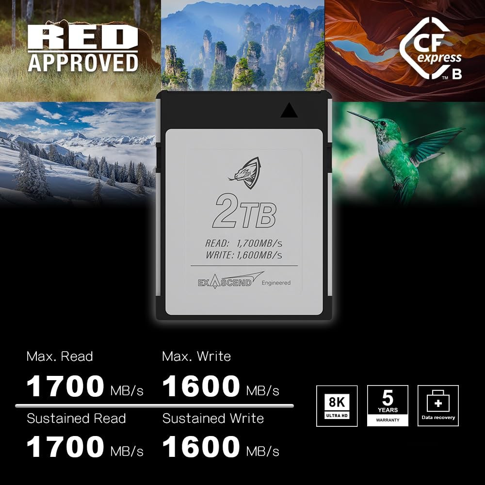 Exascend 2 TB Archon CFexpress Card Type B, up to 1,700MB/s, RED Approved