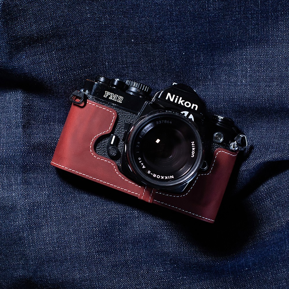 Handmade Genuine Real Leather Half Camera Case Bag Cover For Nikon FM2 FE2