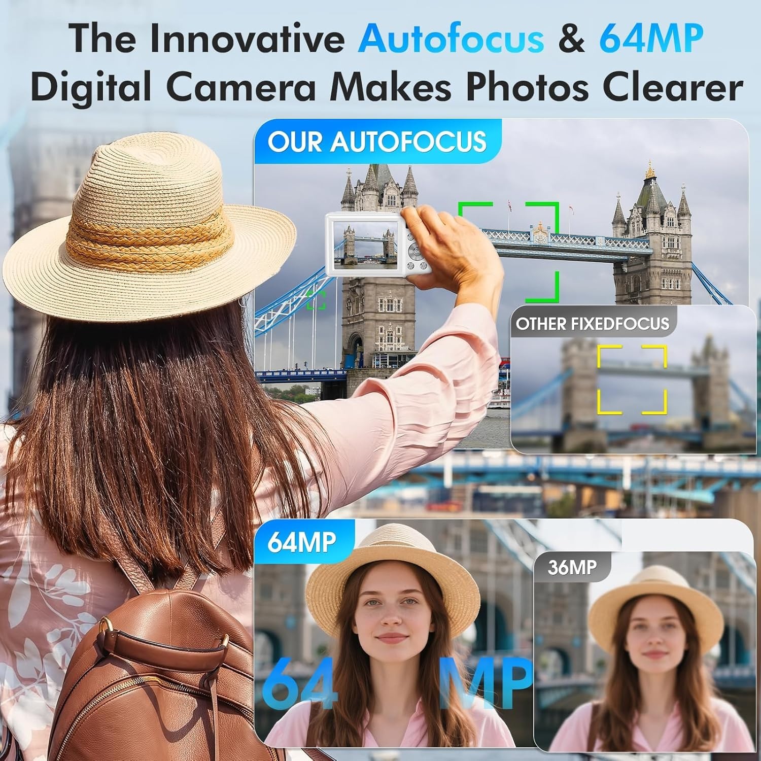 4K Digital Camera, 64MP Autofocus Vlogging Camera with Dual Lens, 16X Digital