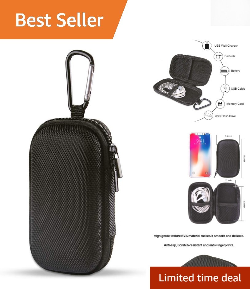 Insulated Lightweight EVA Travel Case with Zipper & Carabiner, Black – 6-Inch