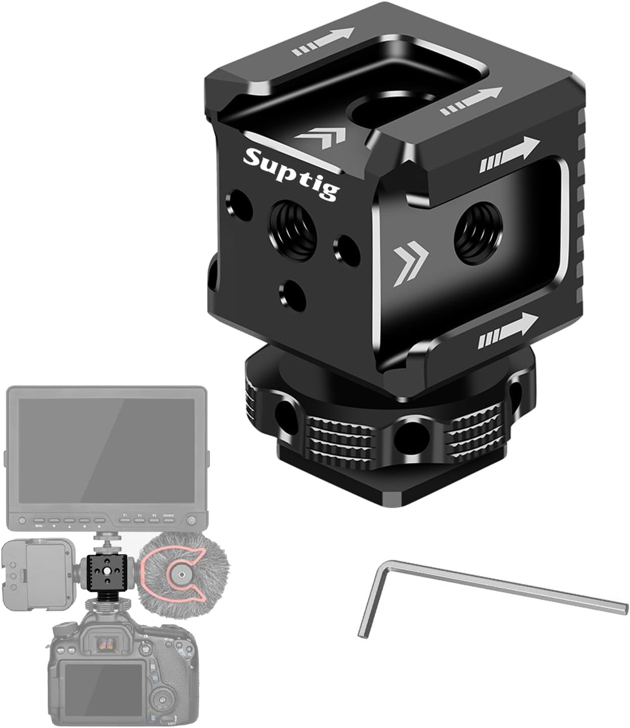 3 Port Cold Shoe Mount with 1/4″-20 Thread for Camera Cage Flash LED Monitor Mic