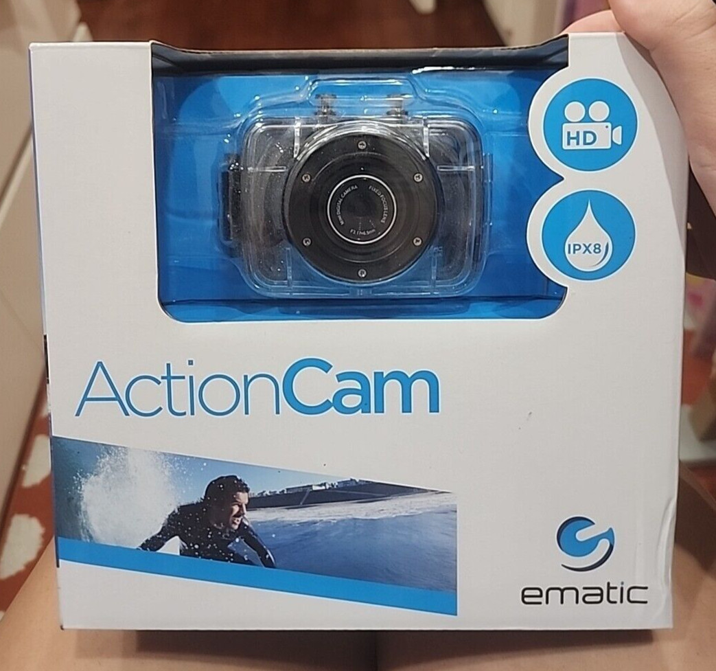 Ematic HD Action Cam Waterproof 32GB High Speed Recording Camera IPX8 EVH625BL
