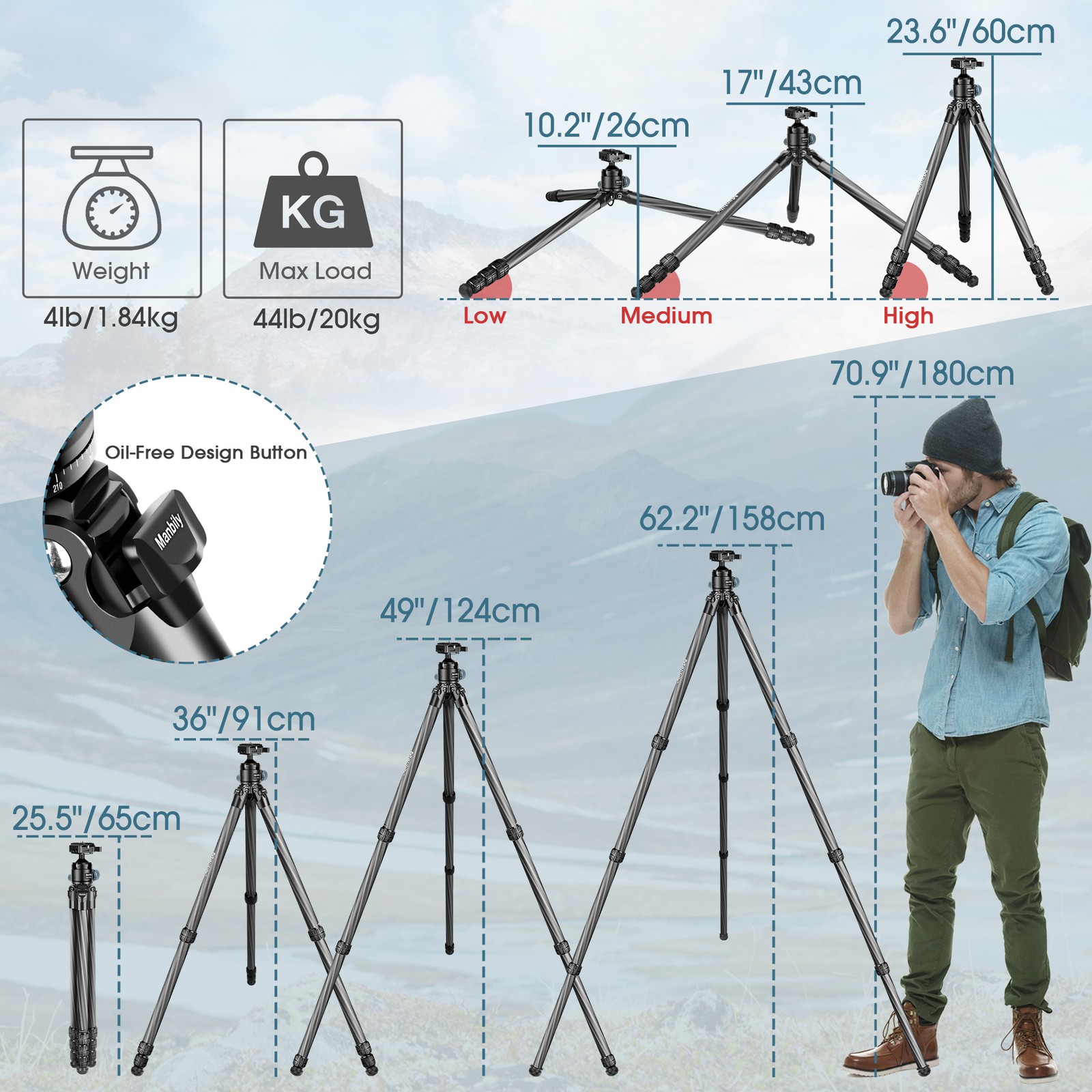 Manbily Tripod for Shooting & Camera Picatinny Arca Swiss Adapter 360° NEW