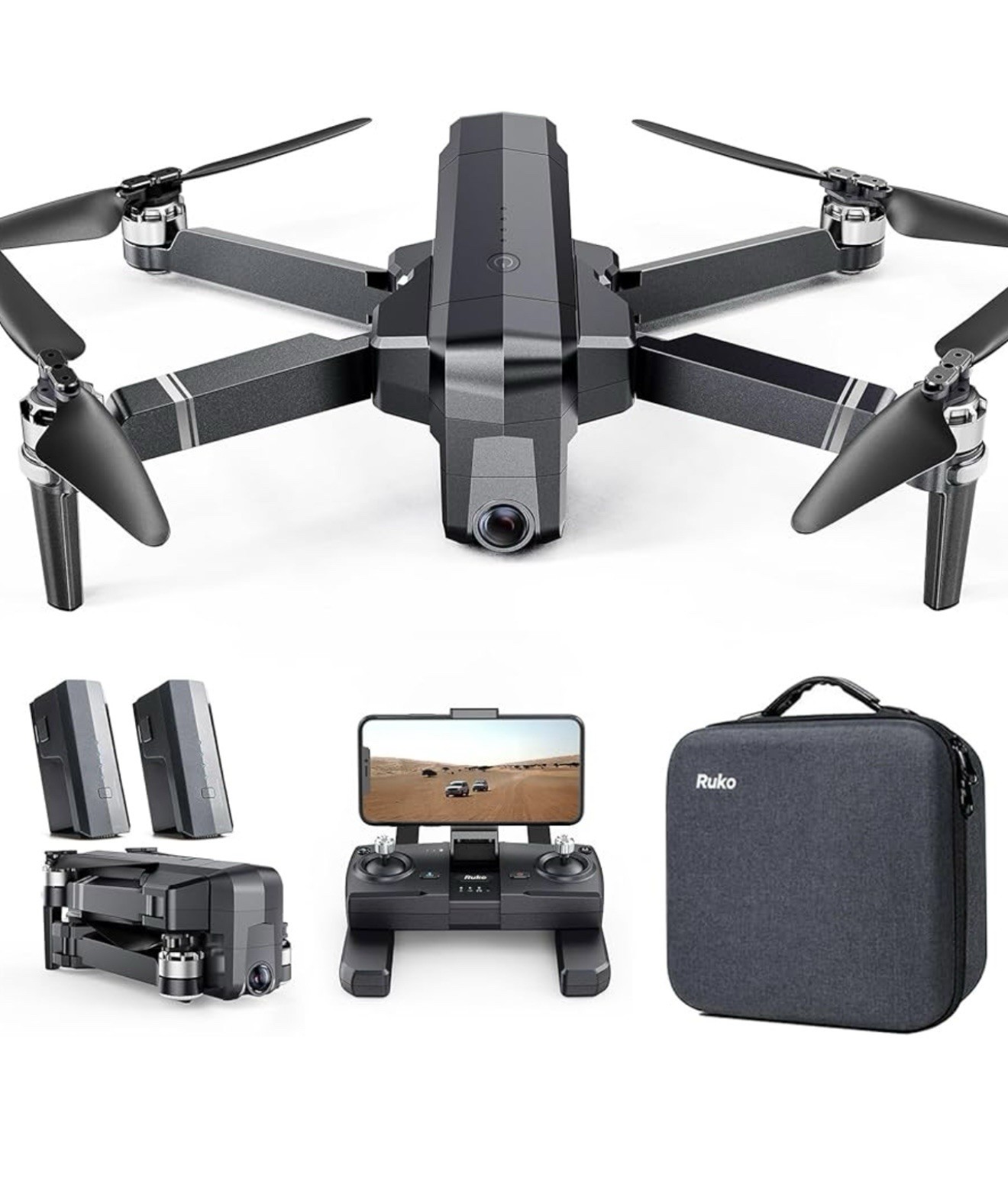 Ruko F11 Pro GPS FPV 4K Camera Drone with 2 Batteries and Carrying Case – Black