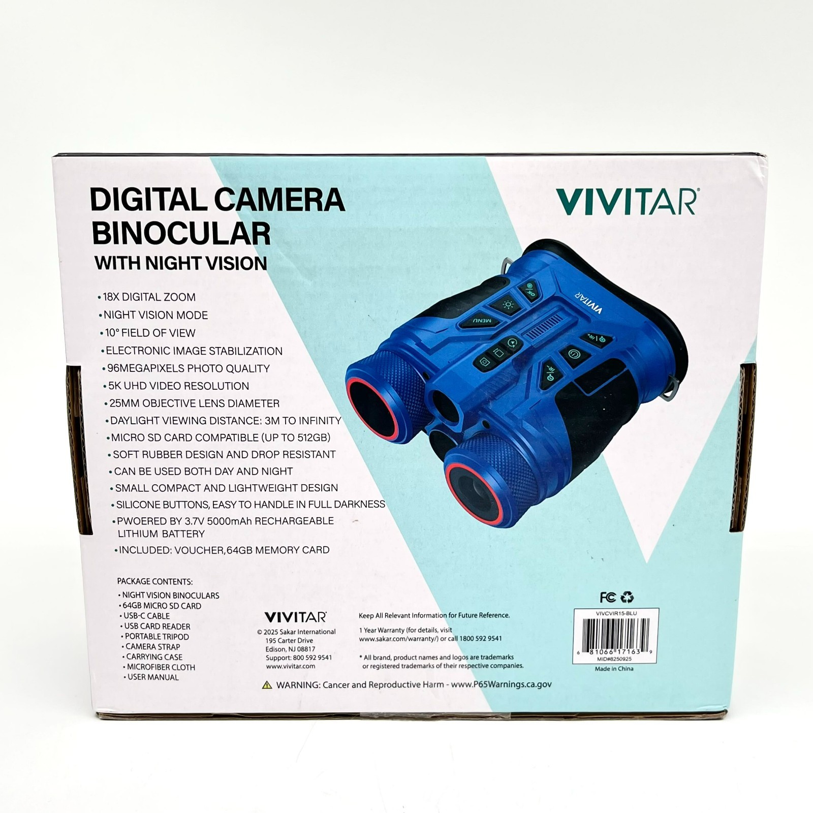 VIVITAR 18X Zoom Digital Camera Binocular With Night Vision Mode – Blue
