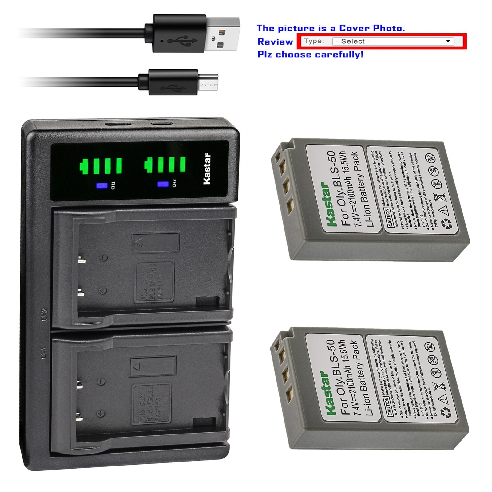 Kastar BLS-50 Battery LTD2 Charger for Olympus OM SYSTEM OM-5 Mirrorless Camera
