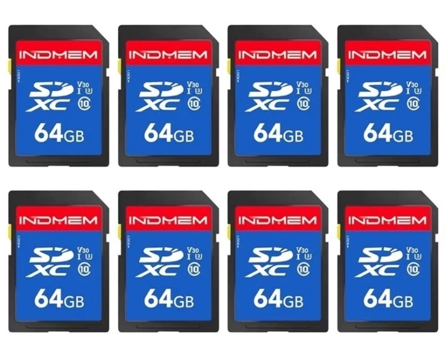 INDMEM 64GB SD Card 8pack, C10, U3, V30, High Speed up to 90M/S SDXC UHS-I