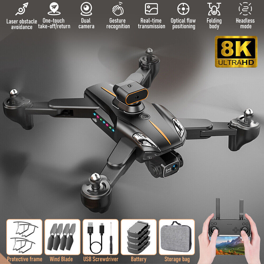 2023 New RC Drone with 8K HD Dual Camera WiFi FPV Foldable Quadcopter +4 Battery
