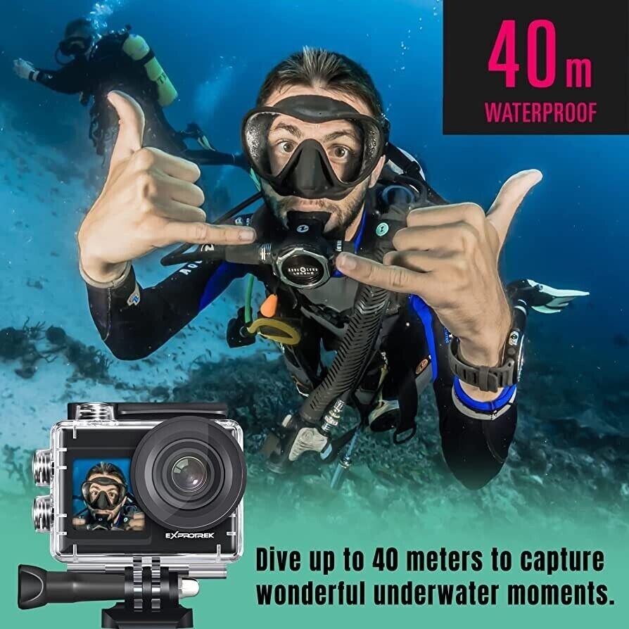 Exprotrek 4K Action Sport Waterproof Camera Touch Screen with Helmet Accessories