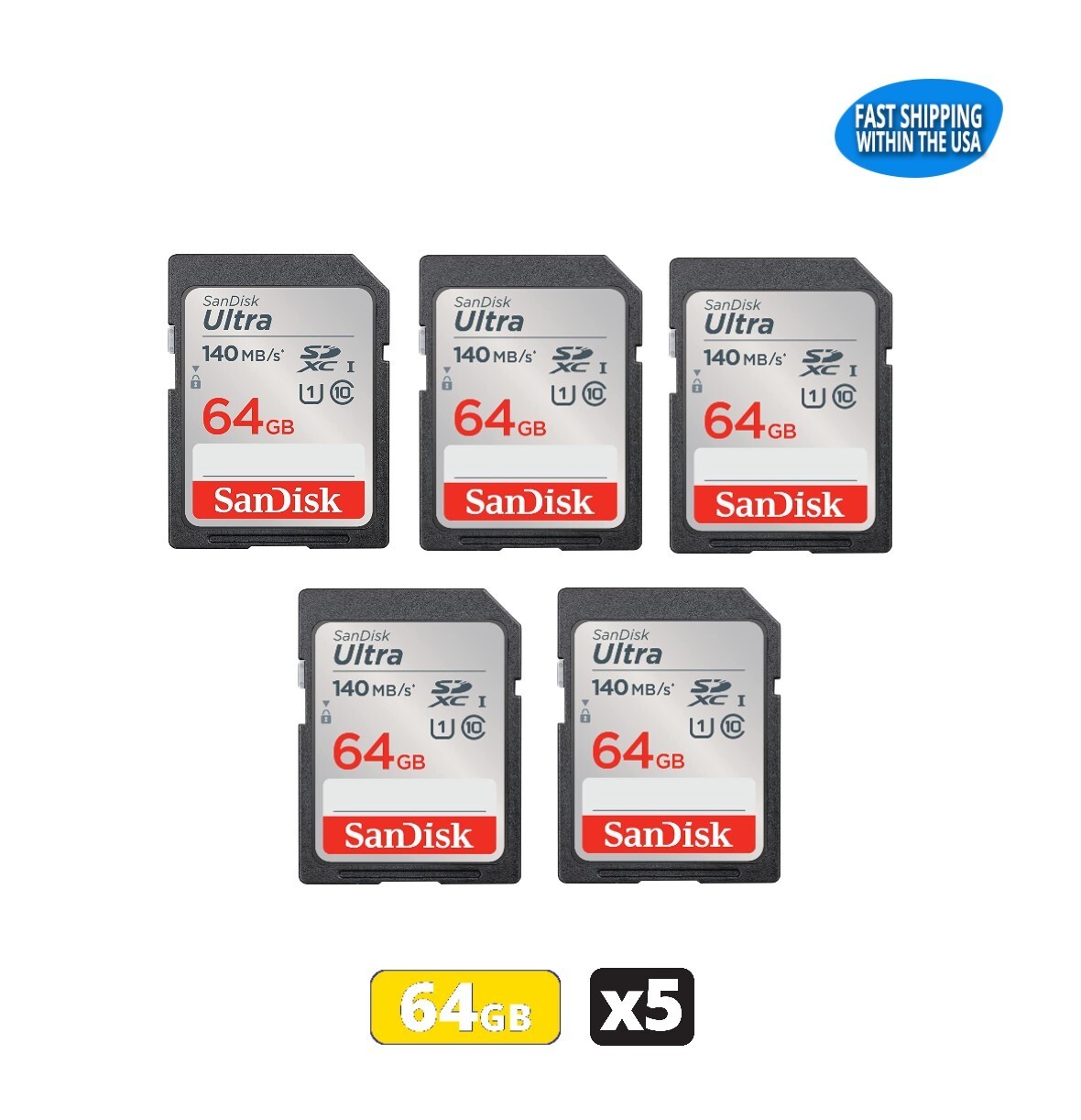 Sandisk Ultra 64GB SD cards for Camera / Trail Camera / Computers (5 Pack)