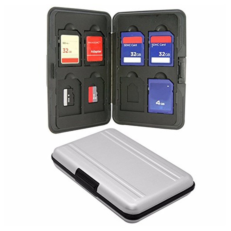 Silver SDXC Storage Aluminum Case Micro SD Cards Holder Case Memory Card Box 2x