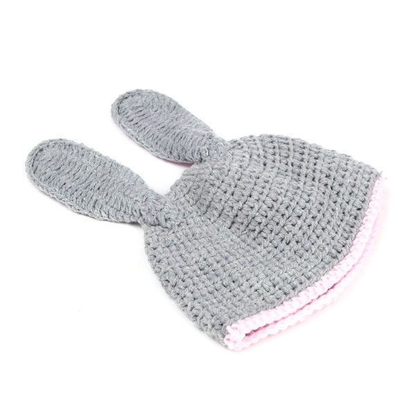 New NEWBORN BABY (0-1m) Girl CROCHET 2Pc Grey RABBIT Set Photography Prop Outfit