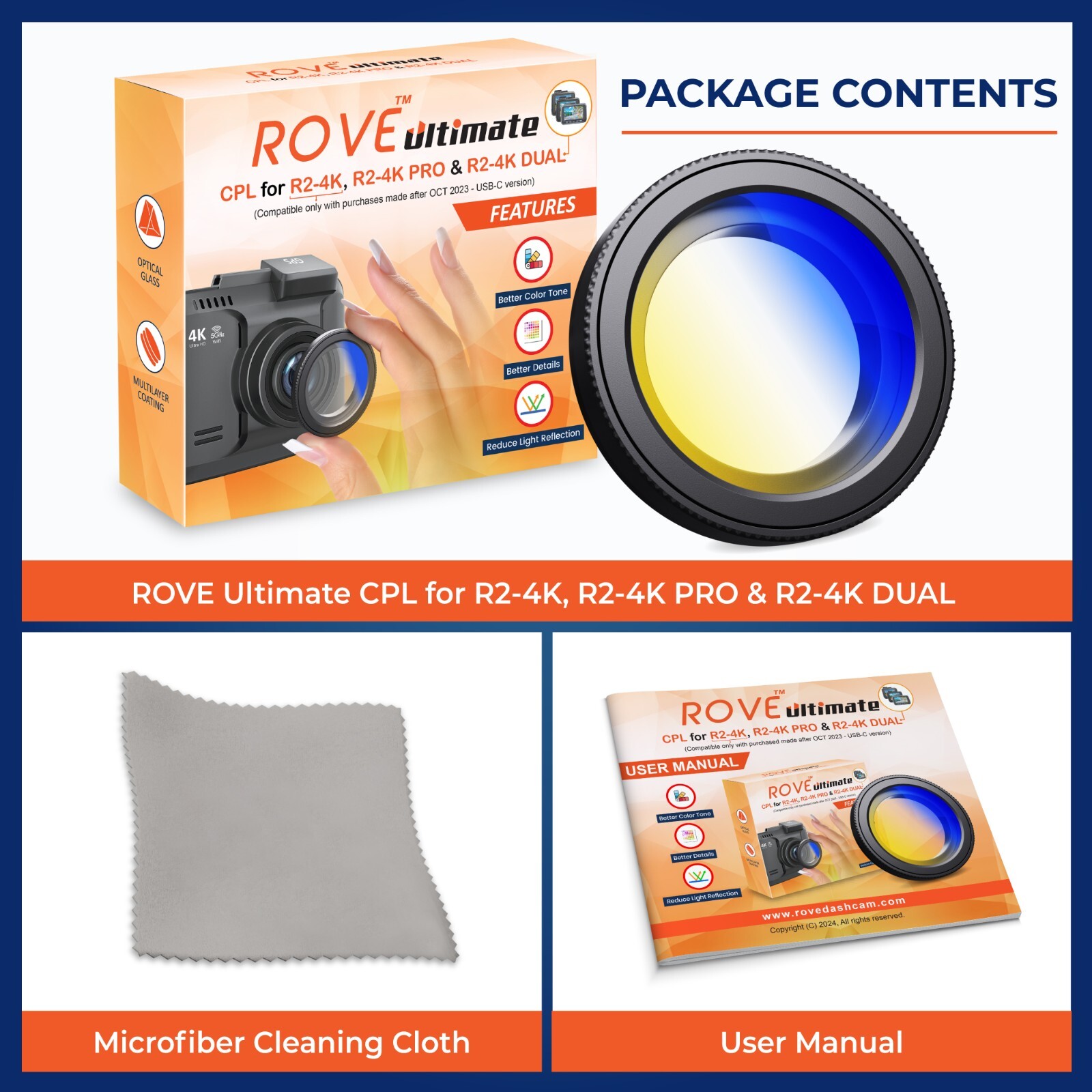 ROVE Ultimate CPL Circular Polarizer Filter for ROVE R2-4K & R2-4K PRO Dash Cams