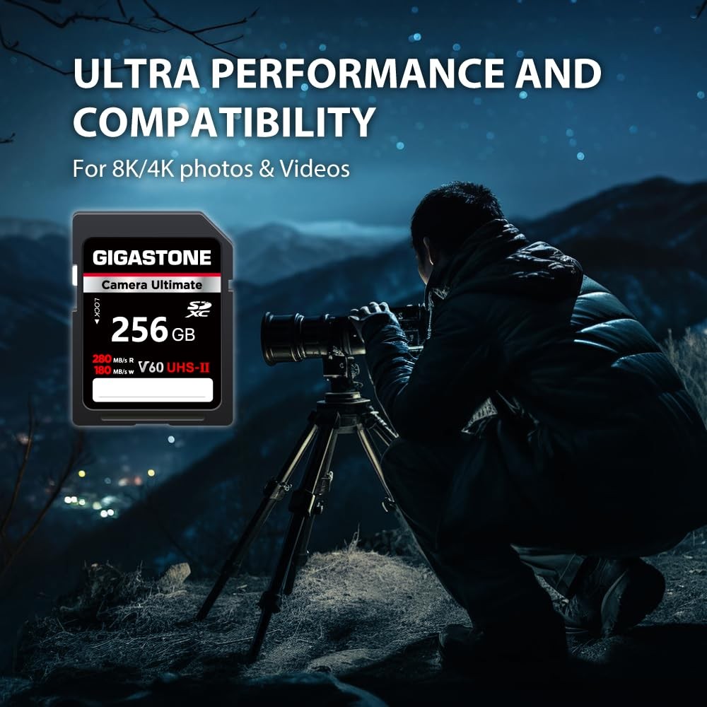【5-Years Data Recovery】 GIGASTONE 256GB V60 SD Card Camera Ultimate 1-Pack