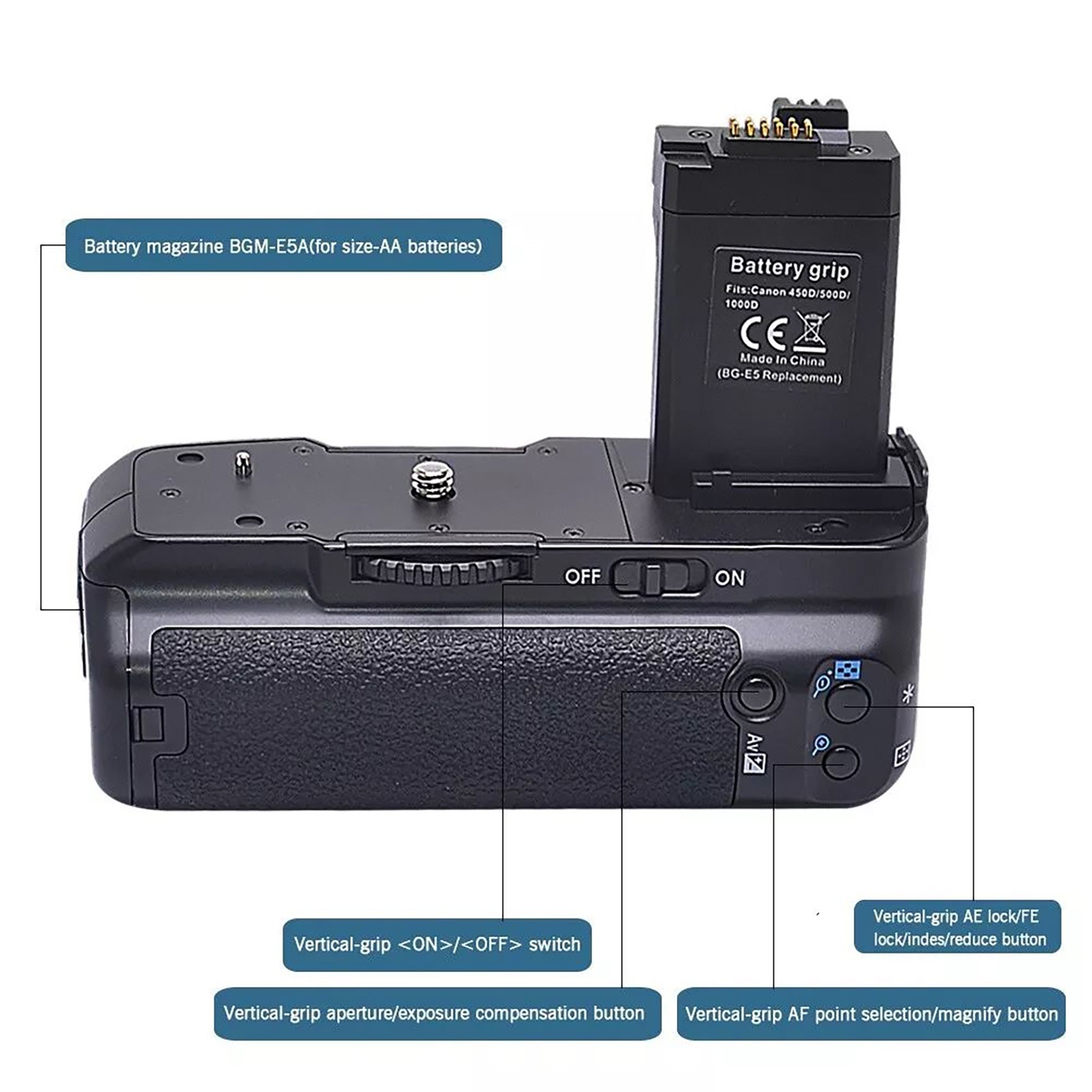 BG-E5 Vertical Battery Grip Holder Accessory For Canon EOS 450D 500D 1000D