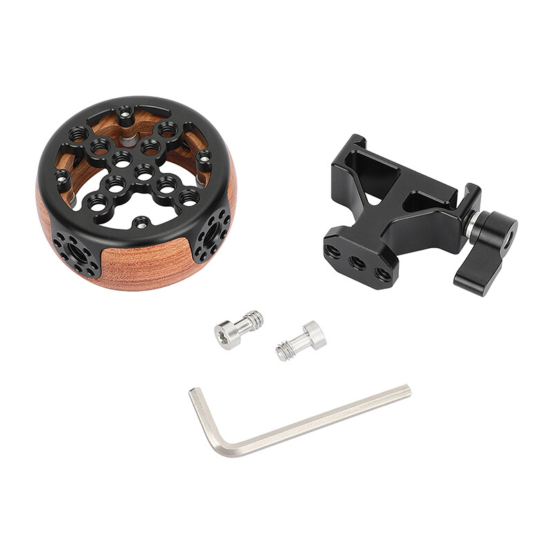 Wooden Handgrip Round Left Right Side Handle with Arca-Type Quick Release Clamp