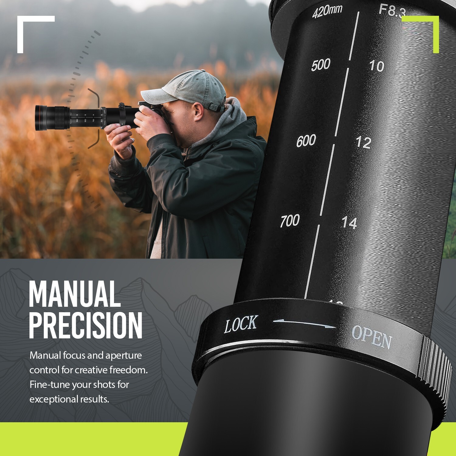 420-1600mm Telephoto Zoom Lens for Canon EOS R, EOS R3, EOS R5, EOS R6, EOS R7