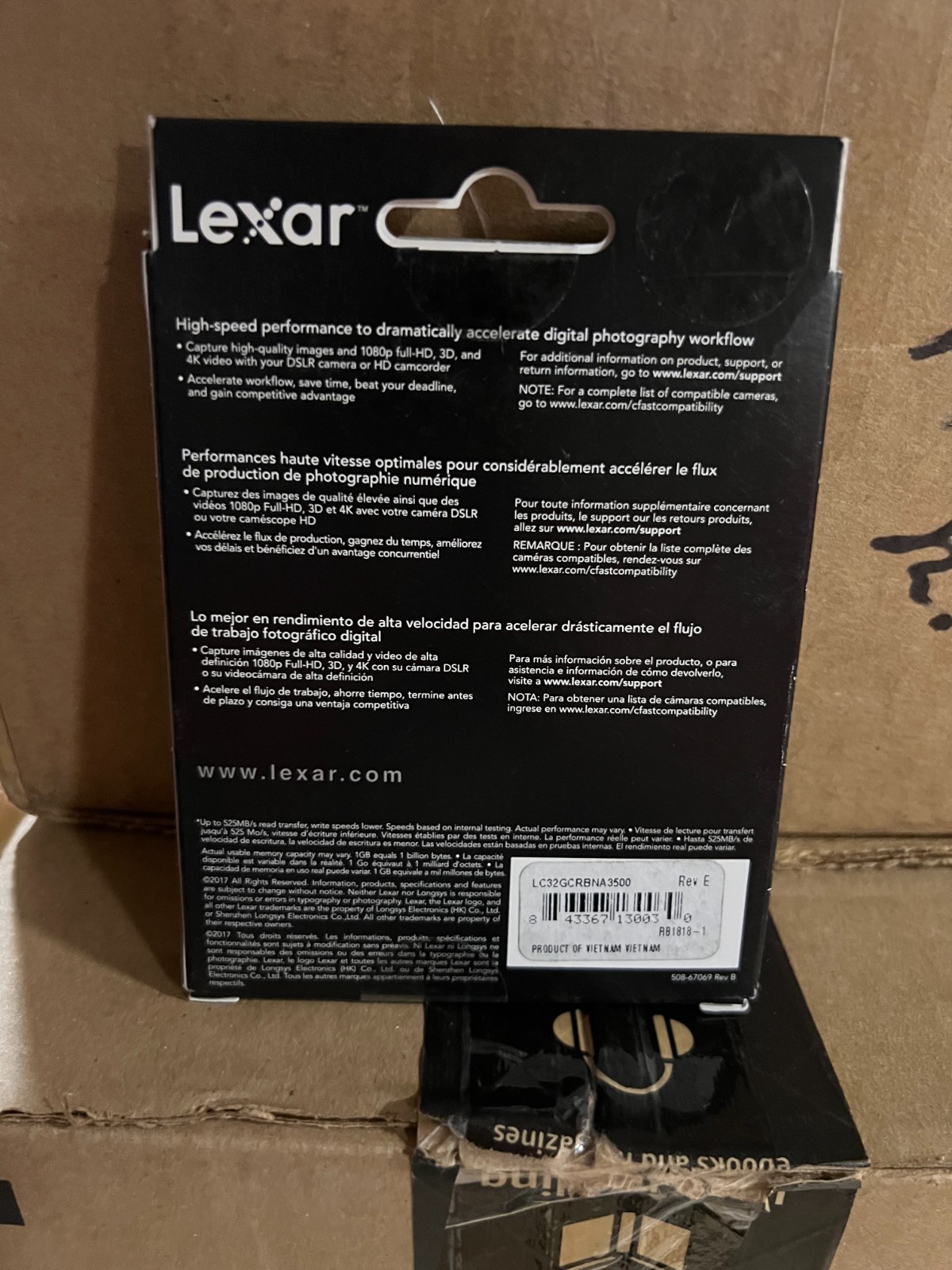Lexar Professional CFast 2.0 32GB 3500x 525MB/s Memory Card 508-66180 Rev A