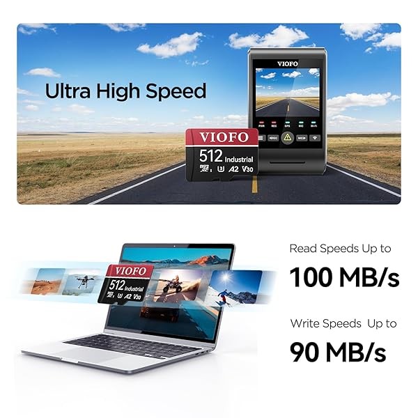 VIOFO 512GB Industrial Grade U3 A2 V30 High Speed Memory microSD Card wi G2U
