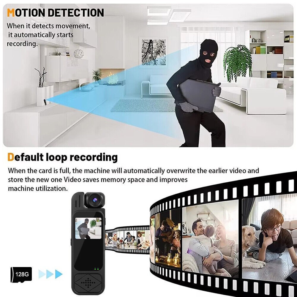 20 Hour 1080P Camcorder Mini Police Body Camera HD 180° Video DVR IR Night Cam