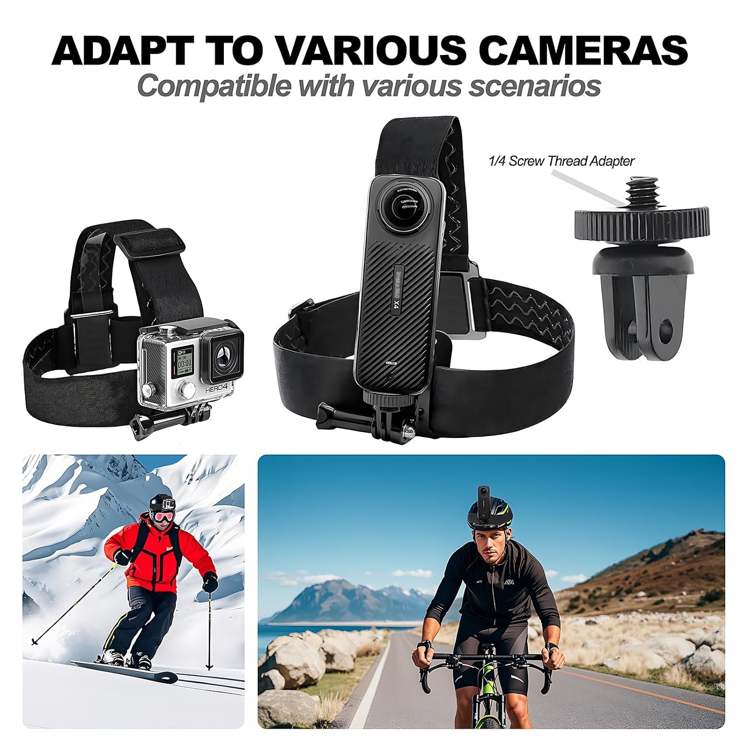 Head Strap Mount for Insta 360 X5 X4 X3 X2 X ACE Pro ONE RS R GO 2 3, Hat Headba