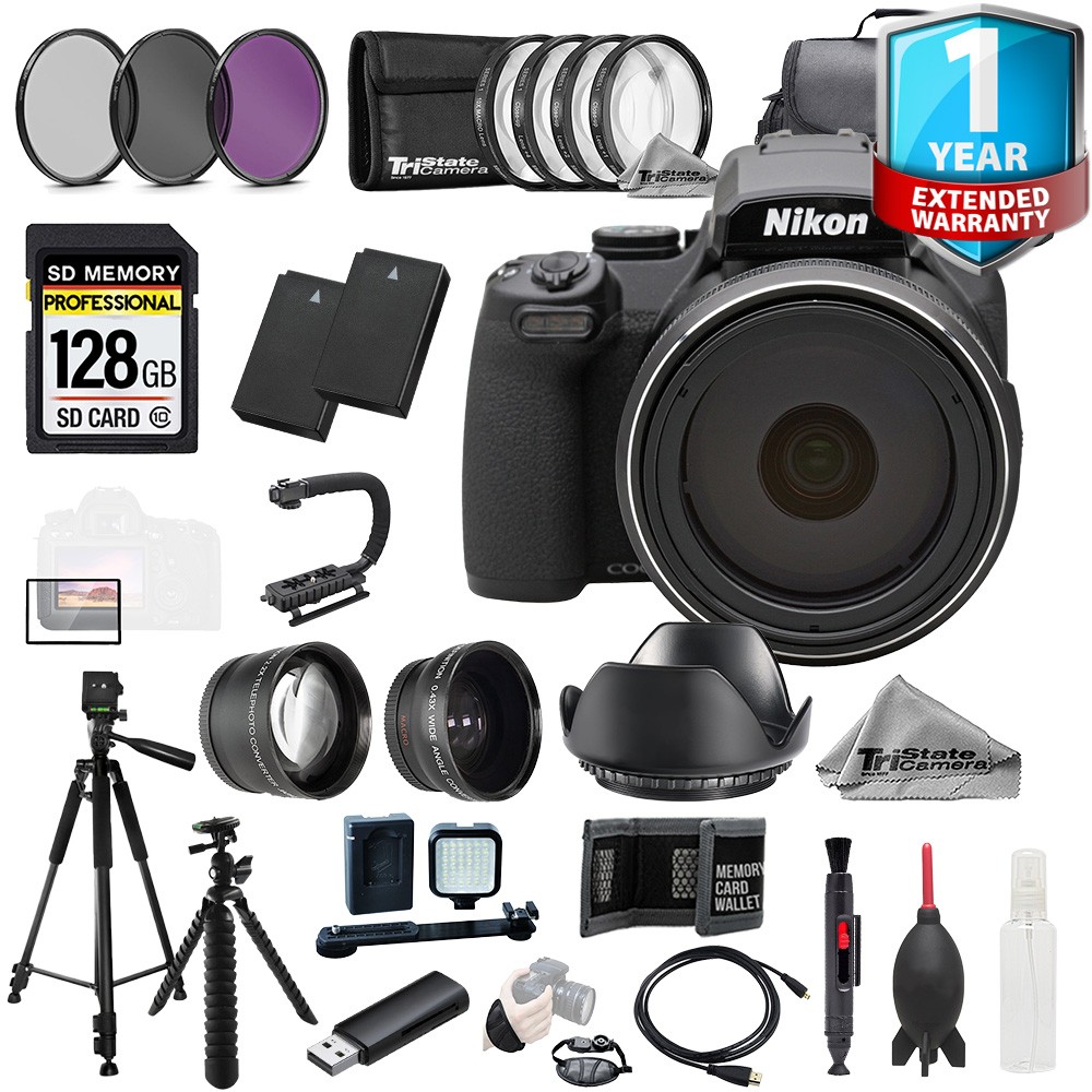 Nikon COOLPIX P1100 Digital Camera+128GB+ExtBat+9 PC Filtr+1Yr Warranty-MEGA Kit