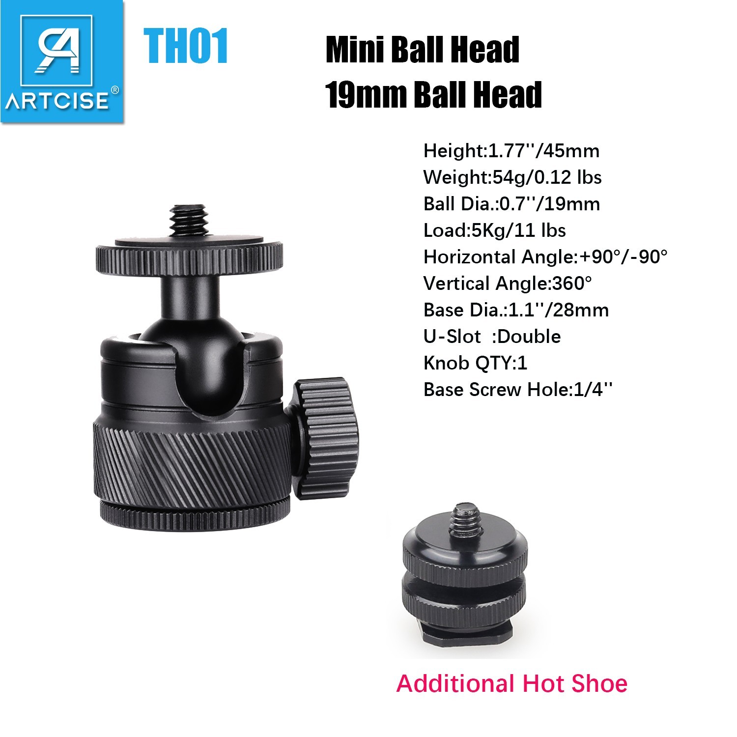 2Pcs Mini Ball Head 1/4″ Screw Mount Bracket Holder 360° Swivel Camera Tripod
