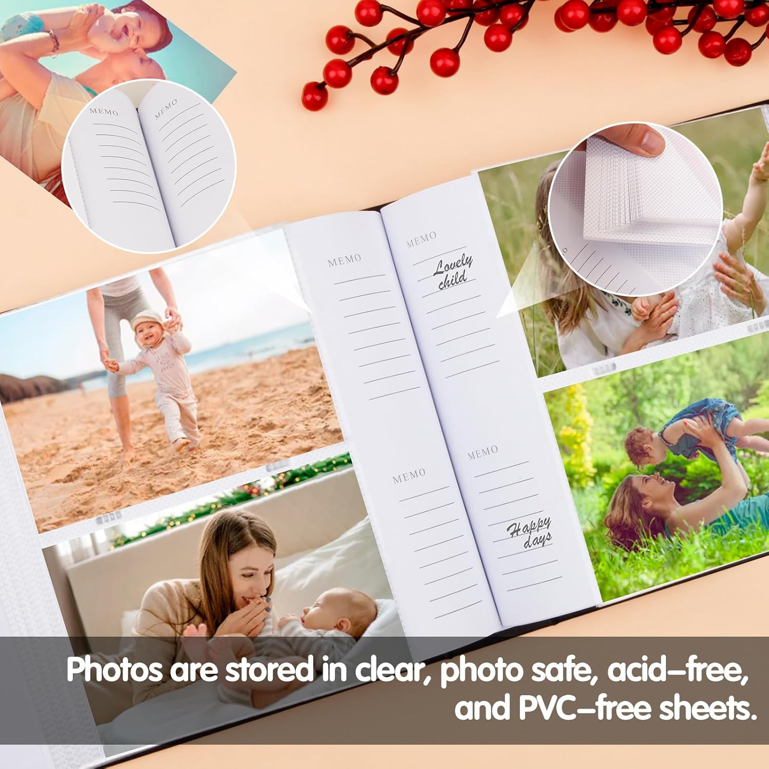 4×6 Photo Album Holds 240 Pictures Leather Cover Memo Book Family Memory Black
