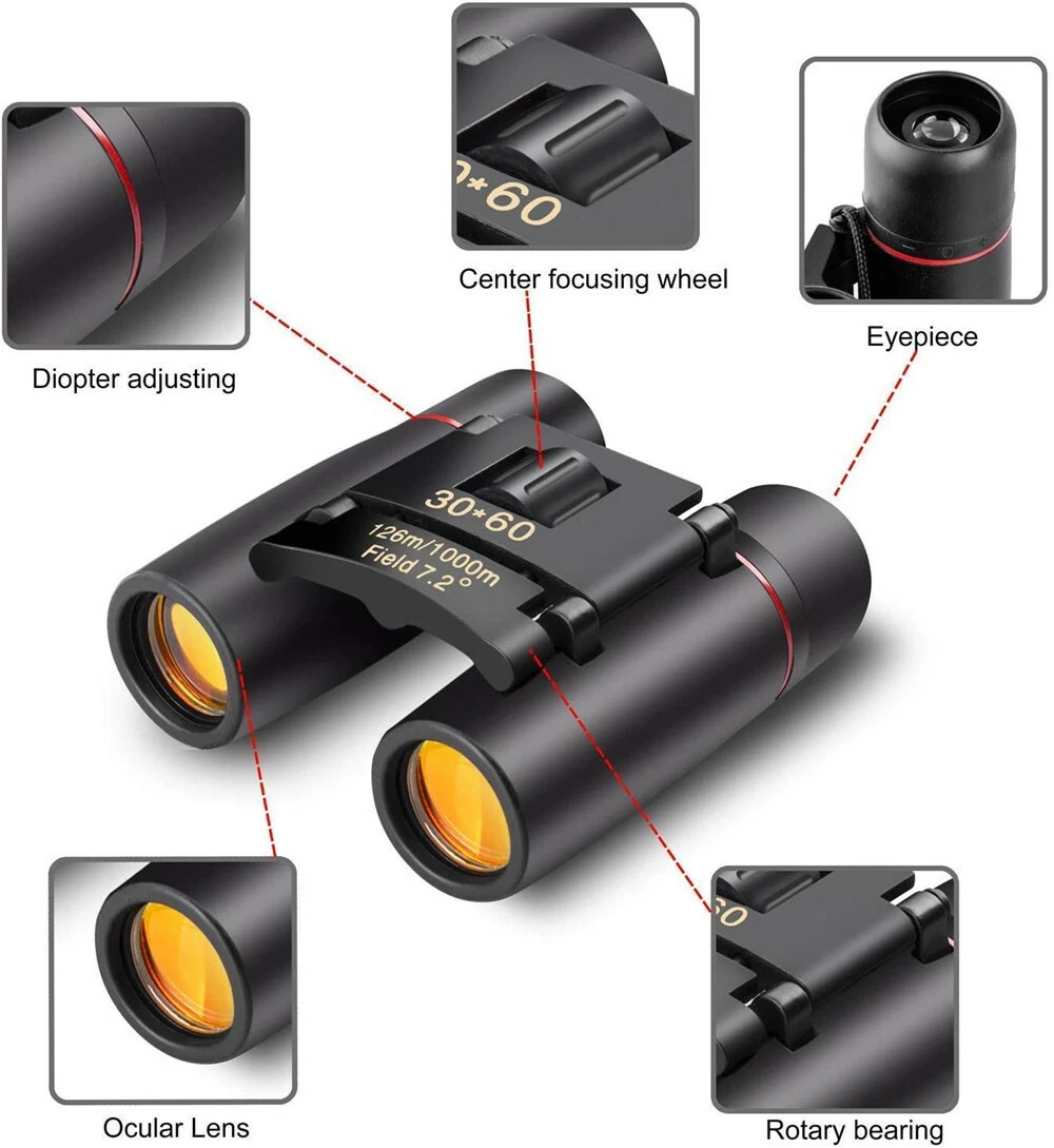 30×60 Zoom Binoculars Outdoor Travel Compact Folding Telescope Hunting Day/Night