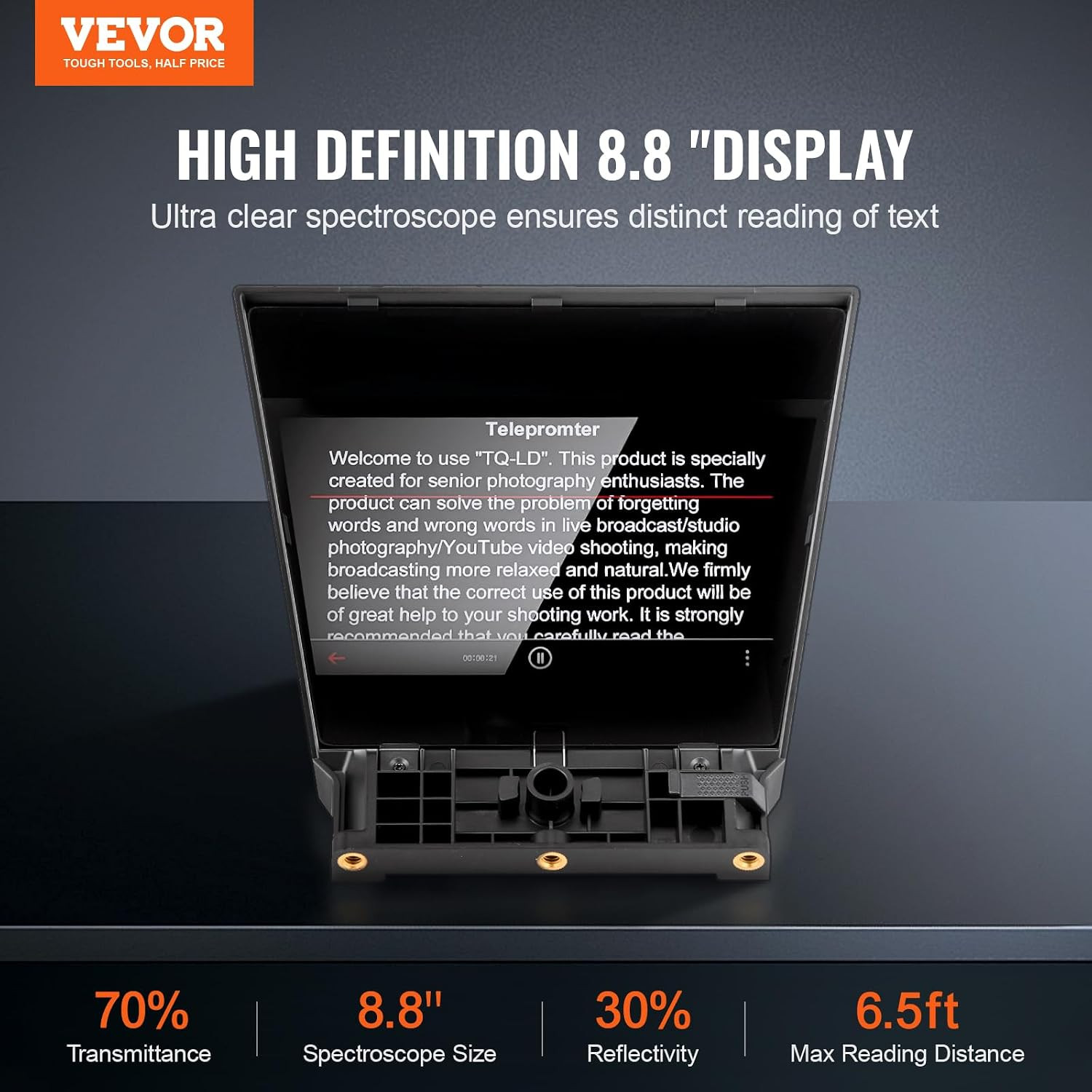 Teleprompter, 8″ Desktop Prompter with Adjustable Spectroscope, Remote Control,