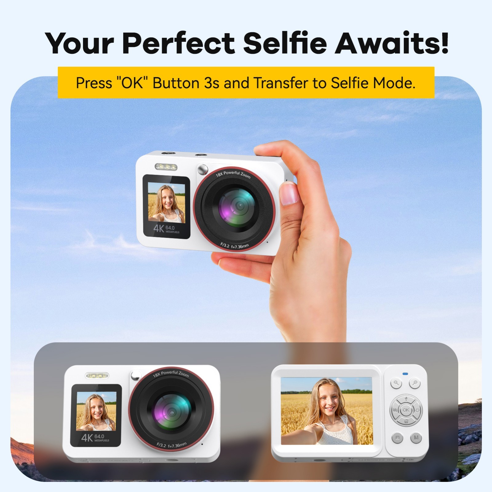Digital 18X Zoom Camera FHD Compact Camera 64GB SD Card Children’s Day gift